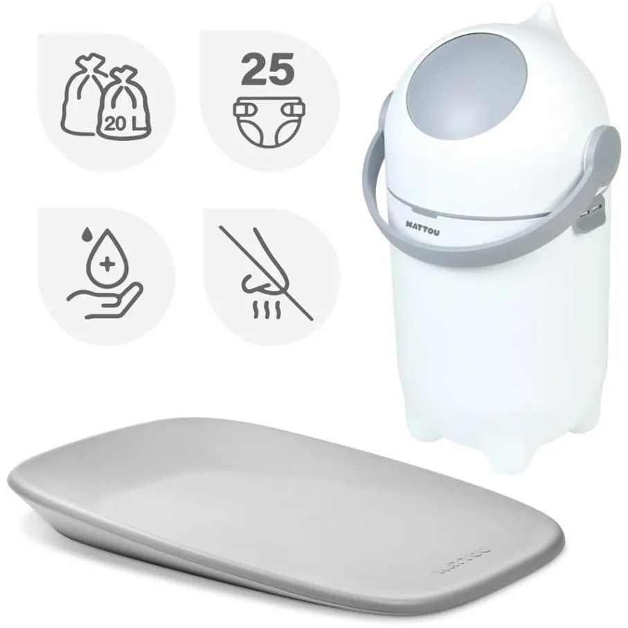 Nattou - Pelenkázó és pelenkázó alátét SOFTY 50x70 cm fehér/szürke