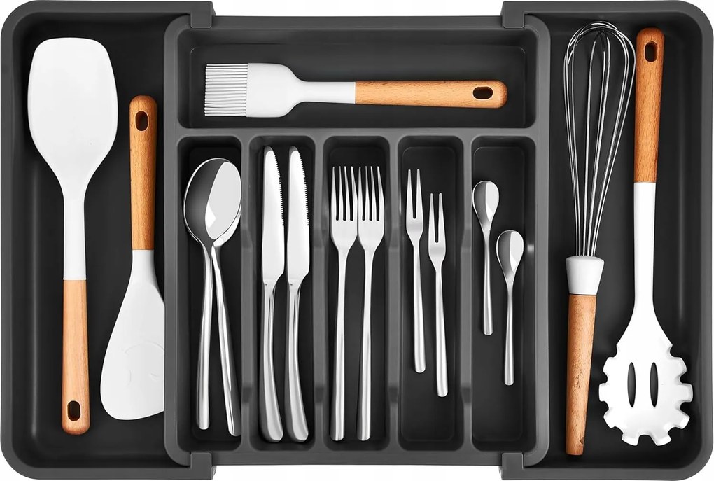 Rendszerező Betét Fiókba 6 Rekesszel Evőeszköz Tartó Fekete