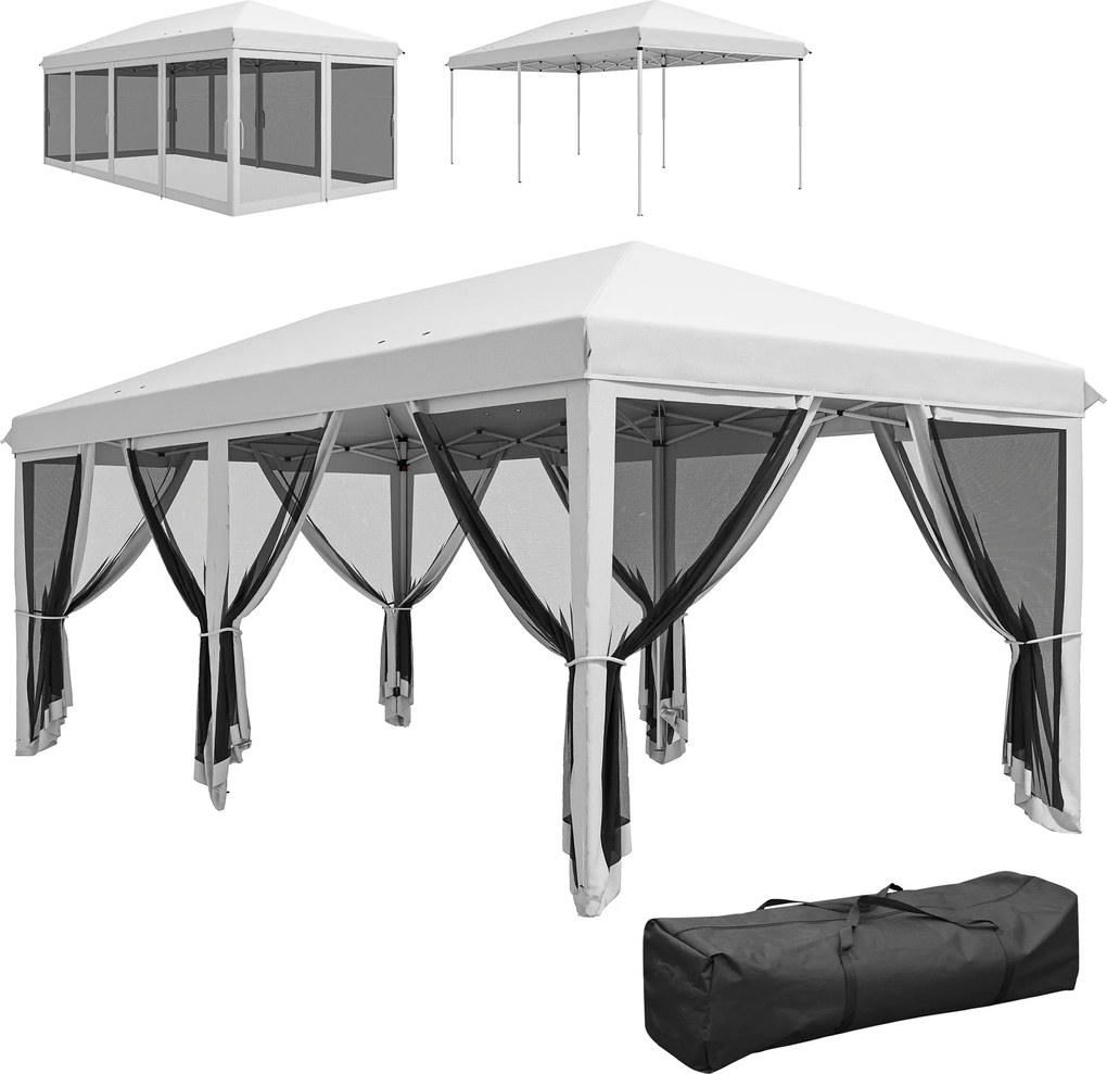 Outsunny Ki-Bújó Fesztivál sátor 6x3 m Összecsukható Pavilon 6 UV-Védelemben és Hordtáskával a Kempingezéshez Krém | Aosom