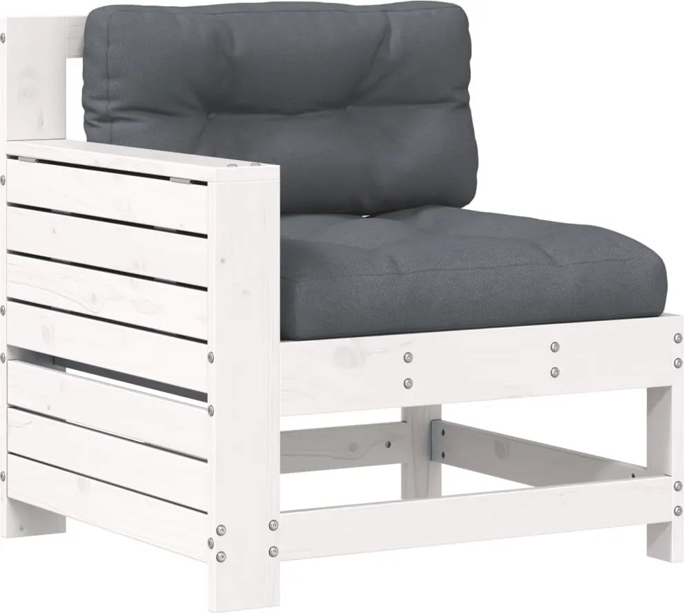 vidaXL fehér tömör fenyőfa kerti karfás kanapé párnával