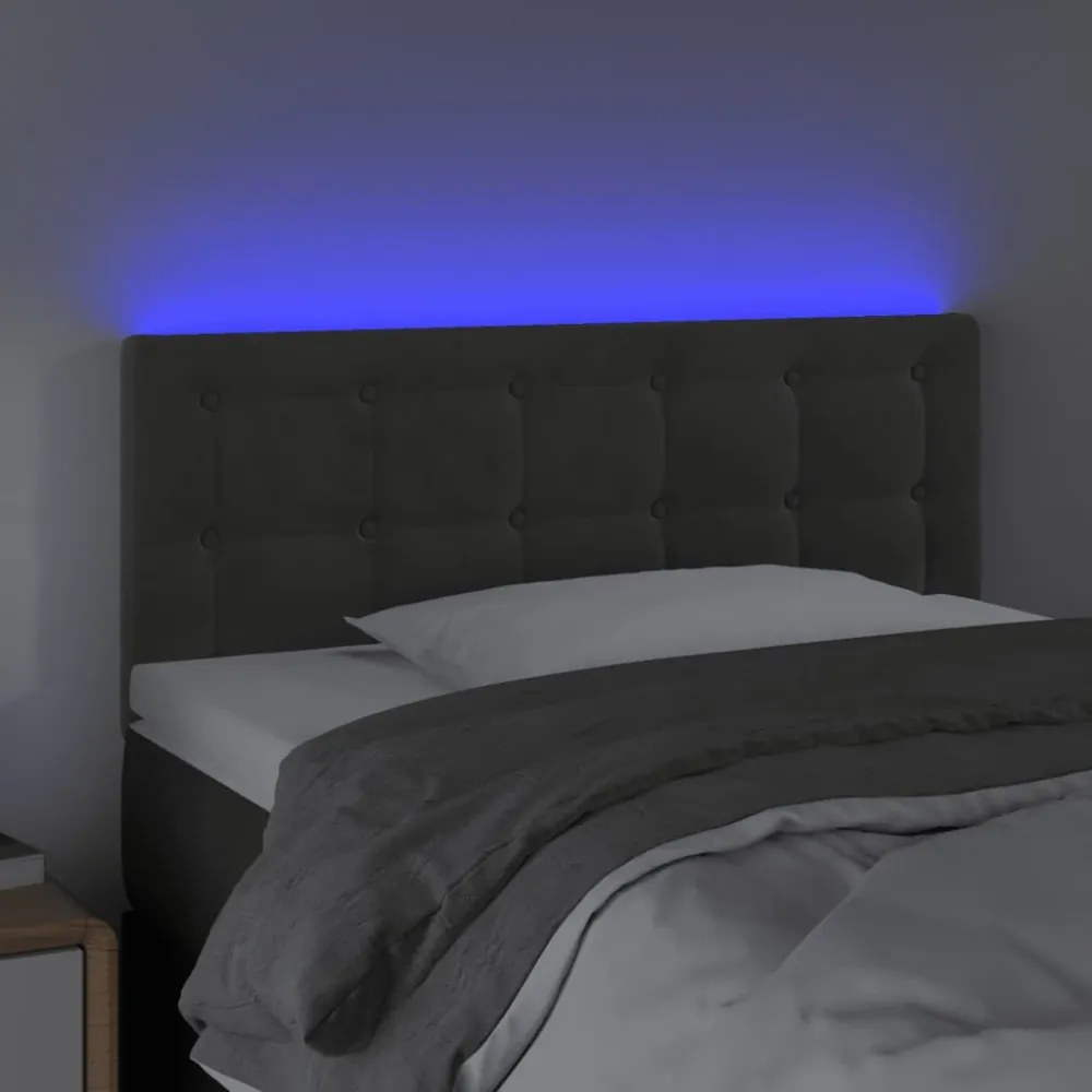 sötétszürke bársony LED-es fejtámla 90x5x78/88 cm