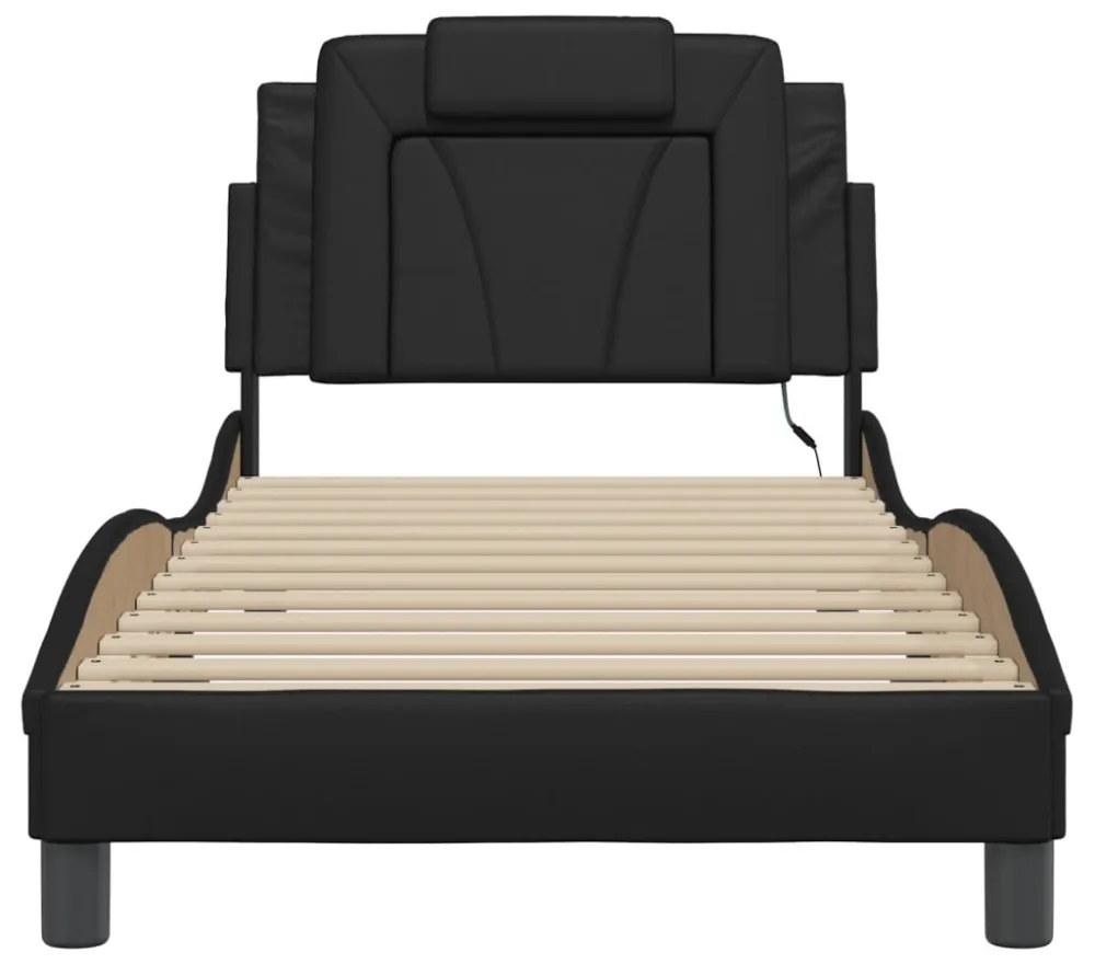 fekete ágykeret Viana LED-ekkel matrac nélkül 80 x 200 cm
