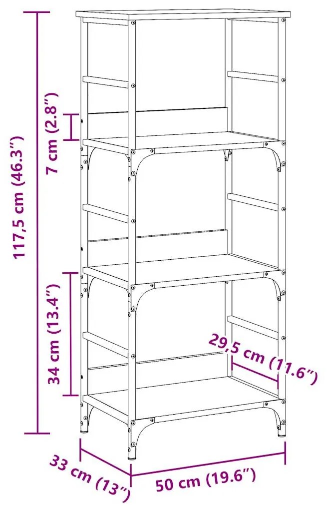 antik fa színű szerelt fa könyvszekrény 50 x 33 x 117,5 cm