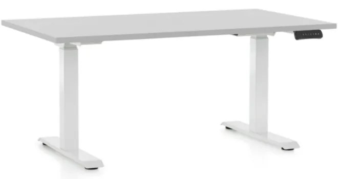 Állítható magasságú asztal OfficeTech D, 140 x 80 cm, fehér alap, világos szürke
