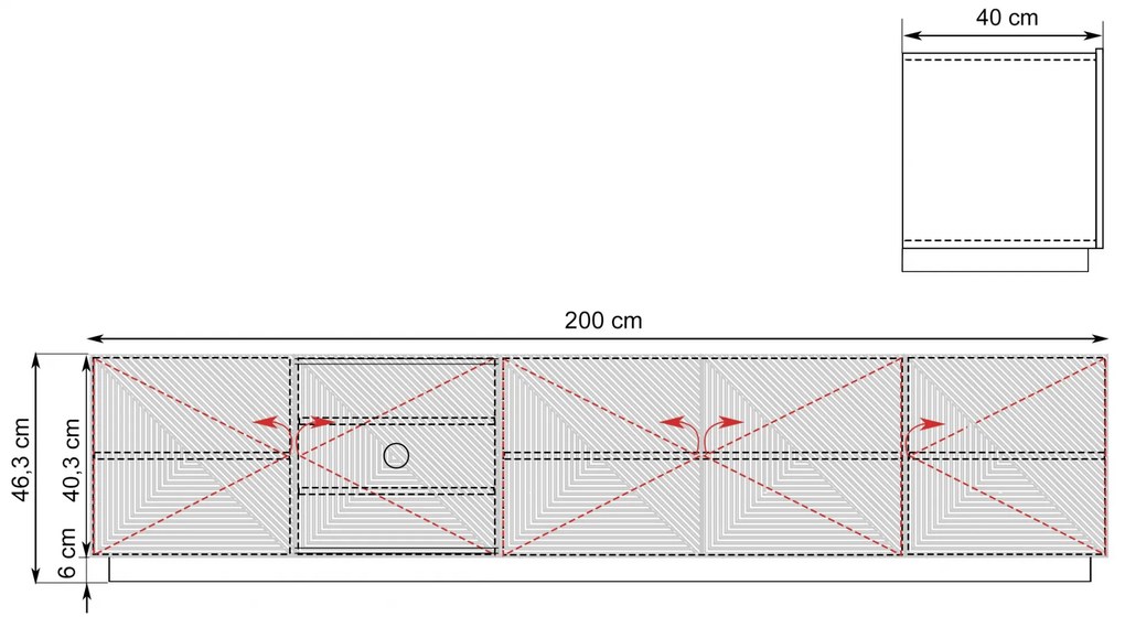 Asha TV-szekrény 200 cm ötajtós, bordázott előlap - kasmír