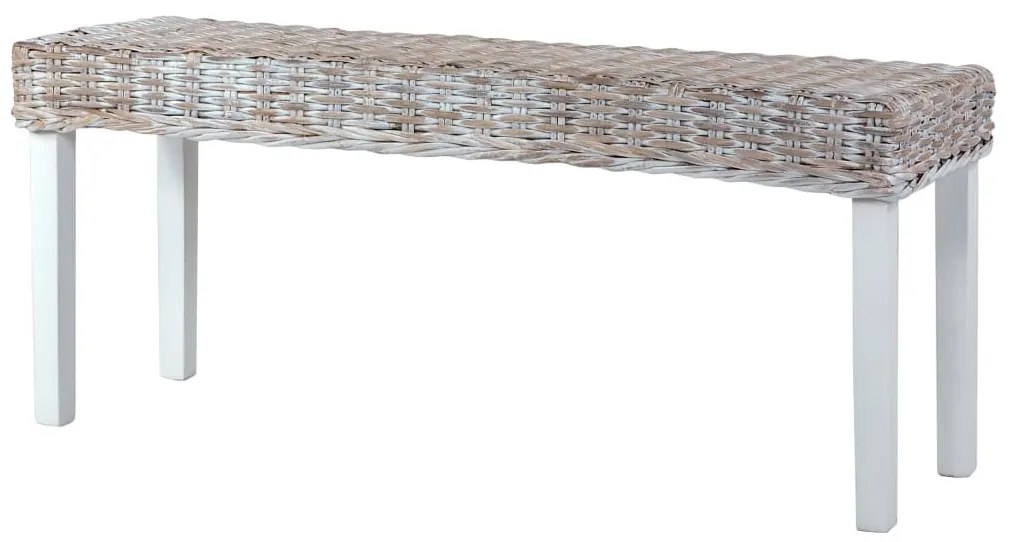 fehér természetes kubu rattan és tömör mahagóni fa pad 110 cm