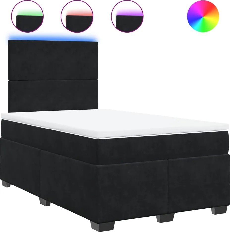 vidaXL fekete bársony rugós ágy matraccal 120x190 cm