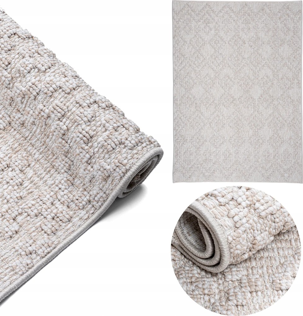 Bézs Szőnyeg Nappaliba Strukturált 160x230CM Nagy Stílusos Boho Etno Szőtt