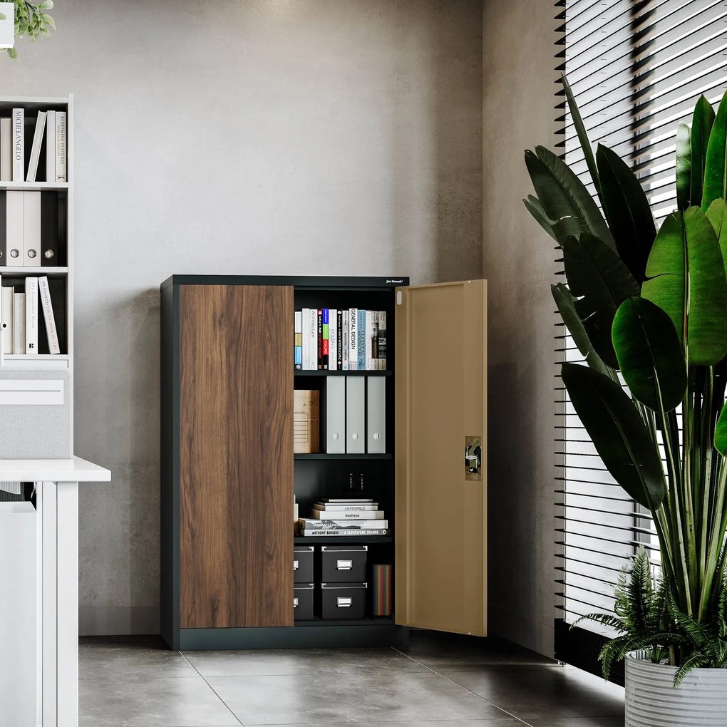 Szekrény KEVIN, 900 x 1400 x 400 mm, Eco Design: antracit/ dió