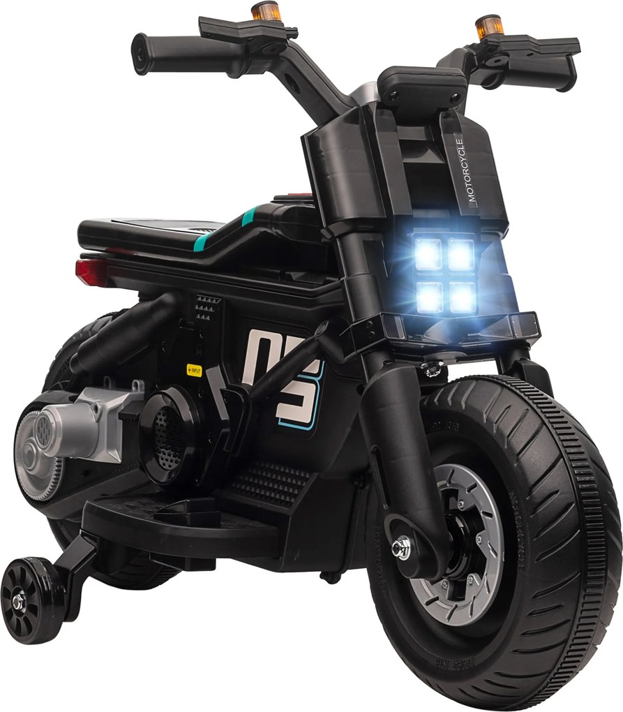 HOMCOM 6V Elektromos Motorkerékpár Gyerekeknek Kerekekkel, Hanggal, 4 Fényszóróval és Zenével, Elektromos Roller 3-5 Éveseknek PP-ből és Fém Díszítéss