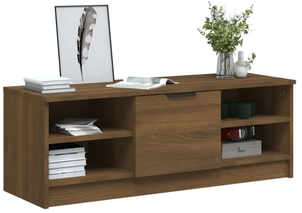 barna tölgyszínű szerelt fa TV-szekrény 102 x 35,5 x 36,5 cm