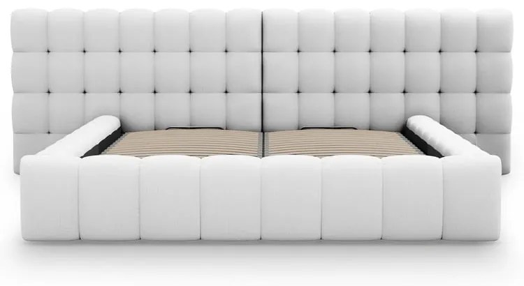 Világosszürke kárpitozott ágyneműtartós franciaágy ágyráccsal 200x200 cm Mamaia – Micadoni Home