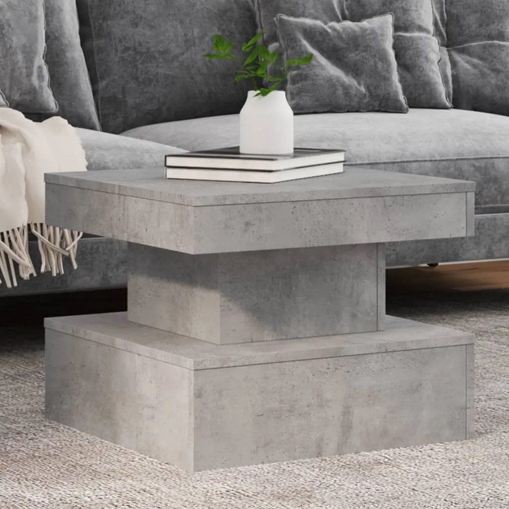 Betonszürke dohányzóasztal LED-lámpákkal 50 x 50 x 40 cm