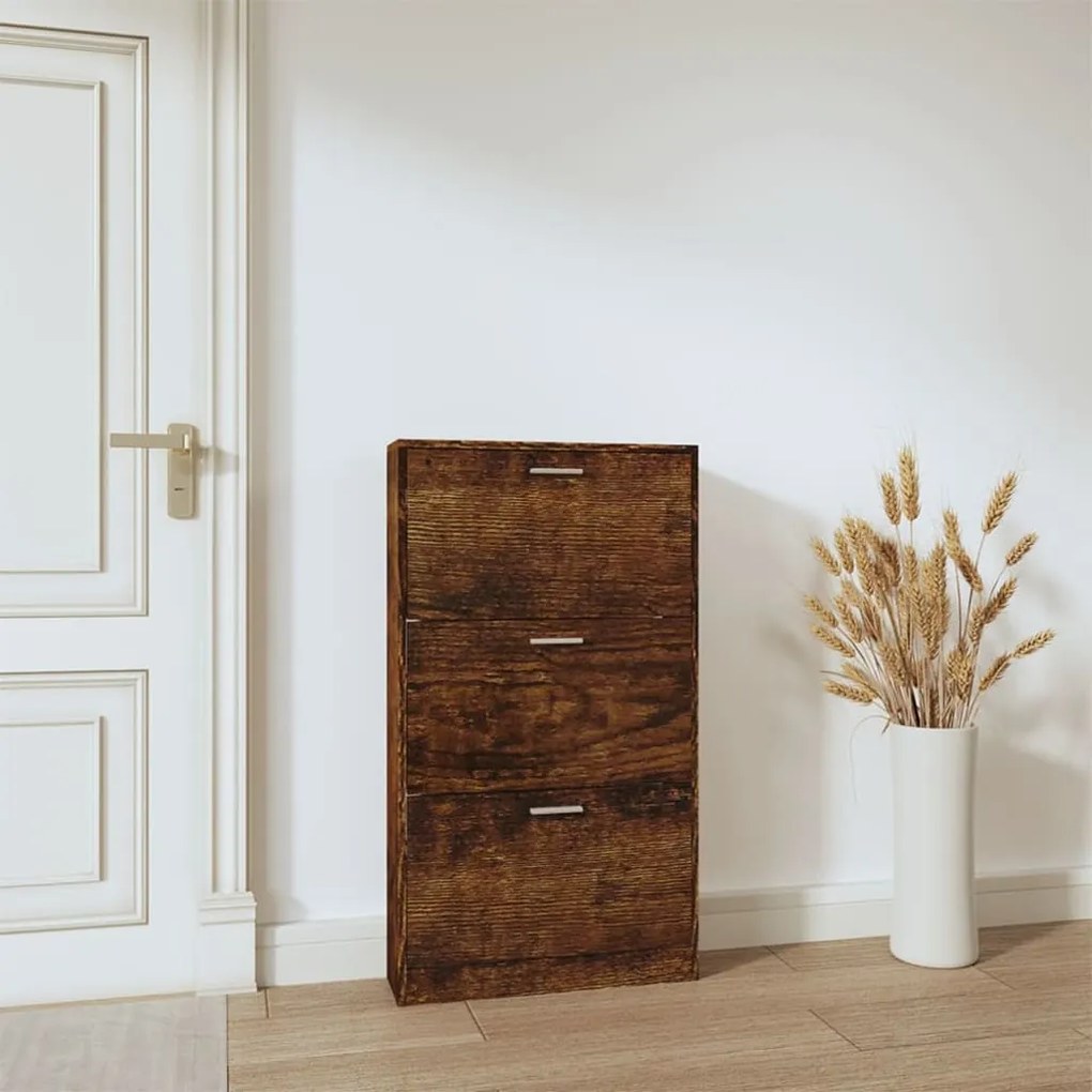 füstös tölgy színű szerelt fa cipősszekrény 59x17x108 cm