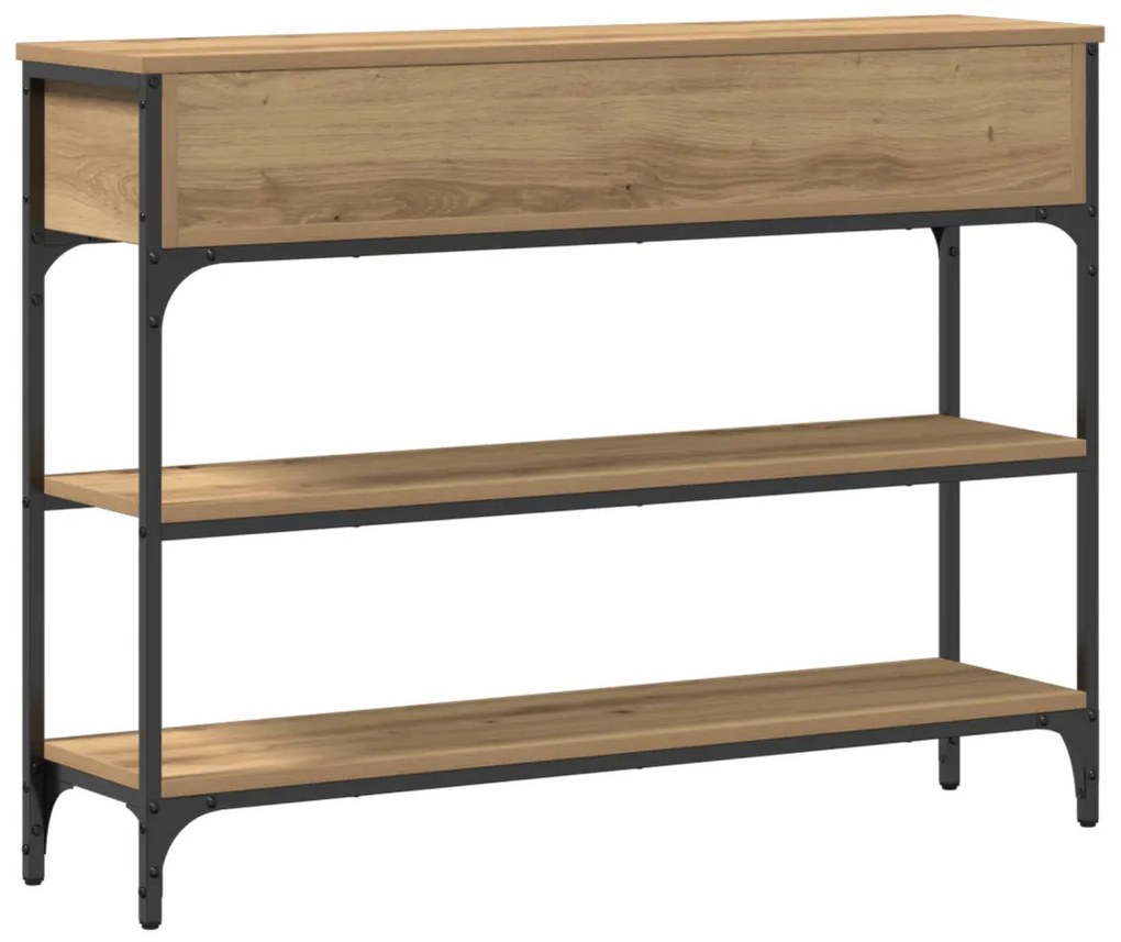 Konsole asztal Művészi tölgy 100x25x75 cm Szerelt fa &amp; acél