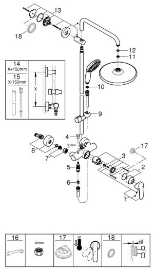 GROHE 26679001 - VITALIO START 250 zuhanyrendszer, 390 mm, fényes króm