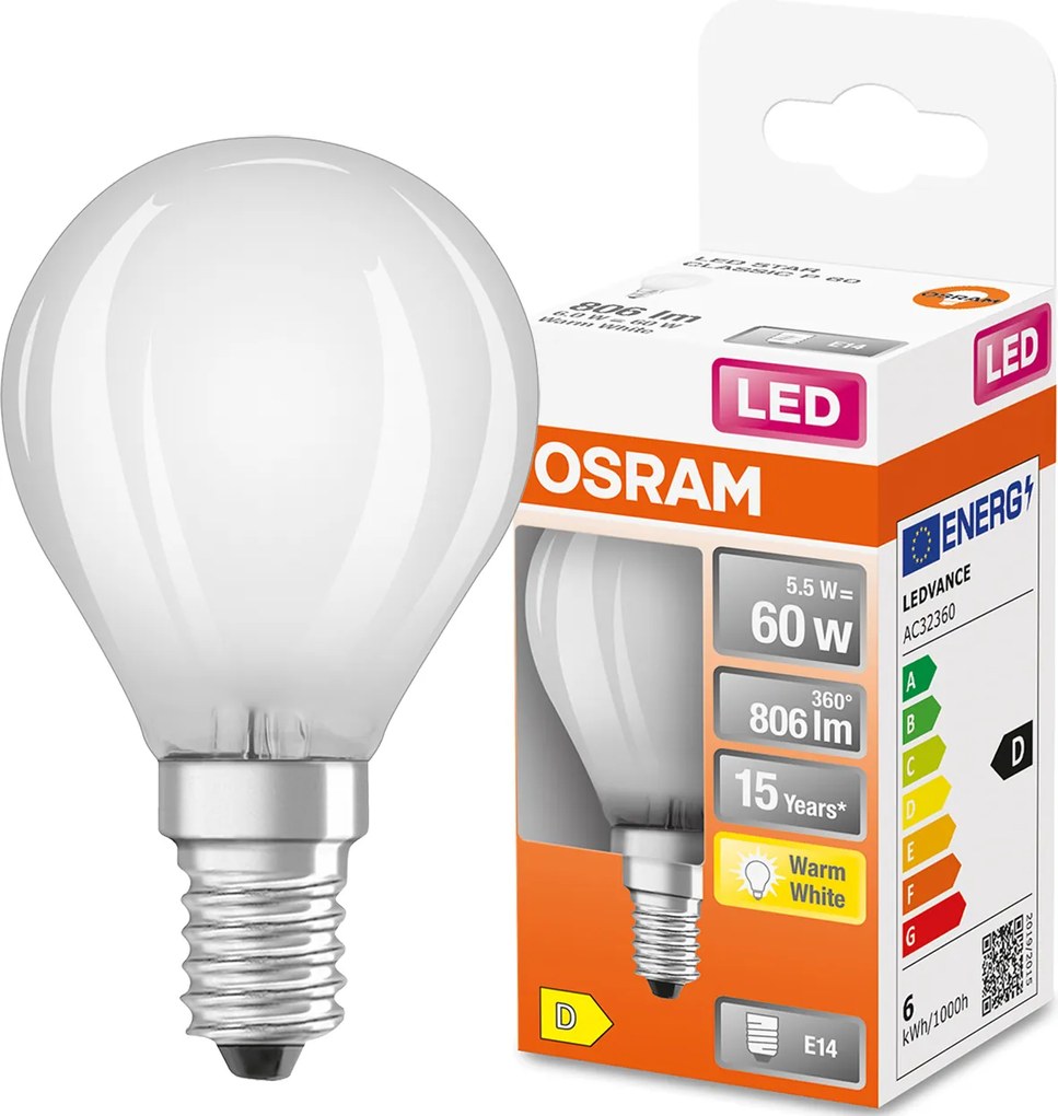 Led izzó Kis Golyó E14 5,5W 60W 2700K Osram