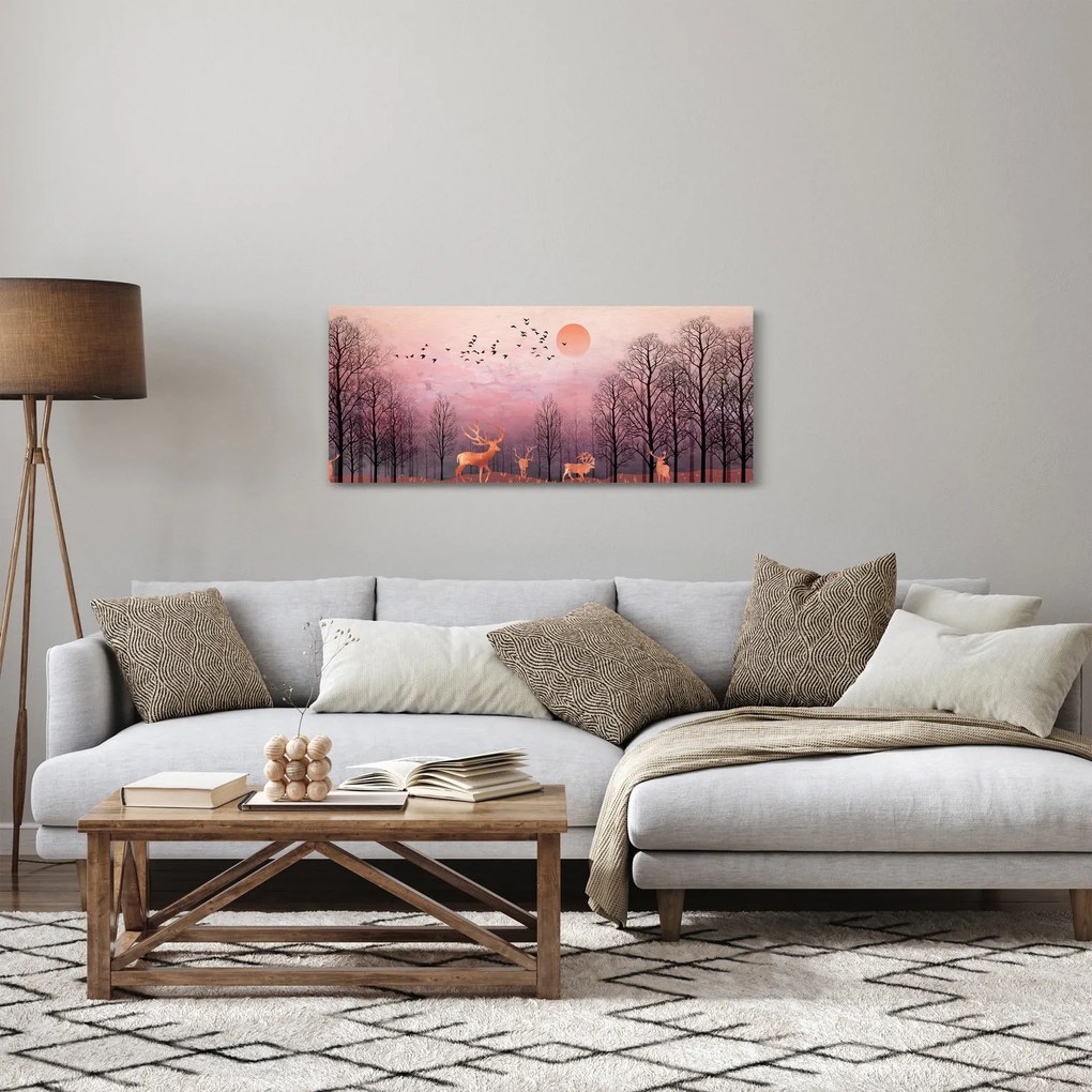 Kép - Szarvas a lenyugvó nap fényében (120x50 cm)