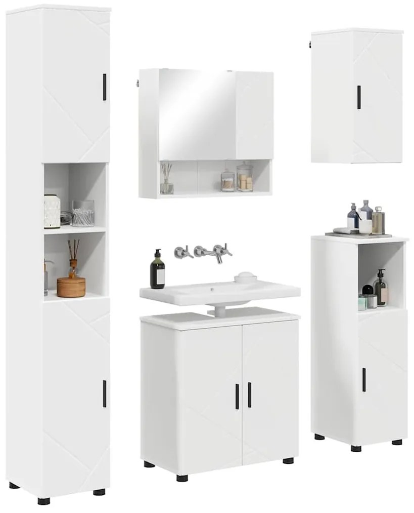 Fürdőszoba bútor szett 5 pcs Fehér 61 x 35 x 64 cm Faanyag