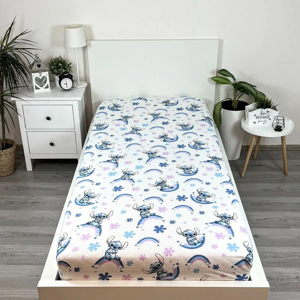 Jerry Fabrics Lilo and, Stitch "Rainbow" pamut lepedő, 90 x 200 cm