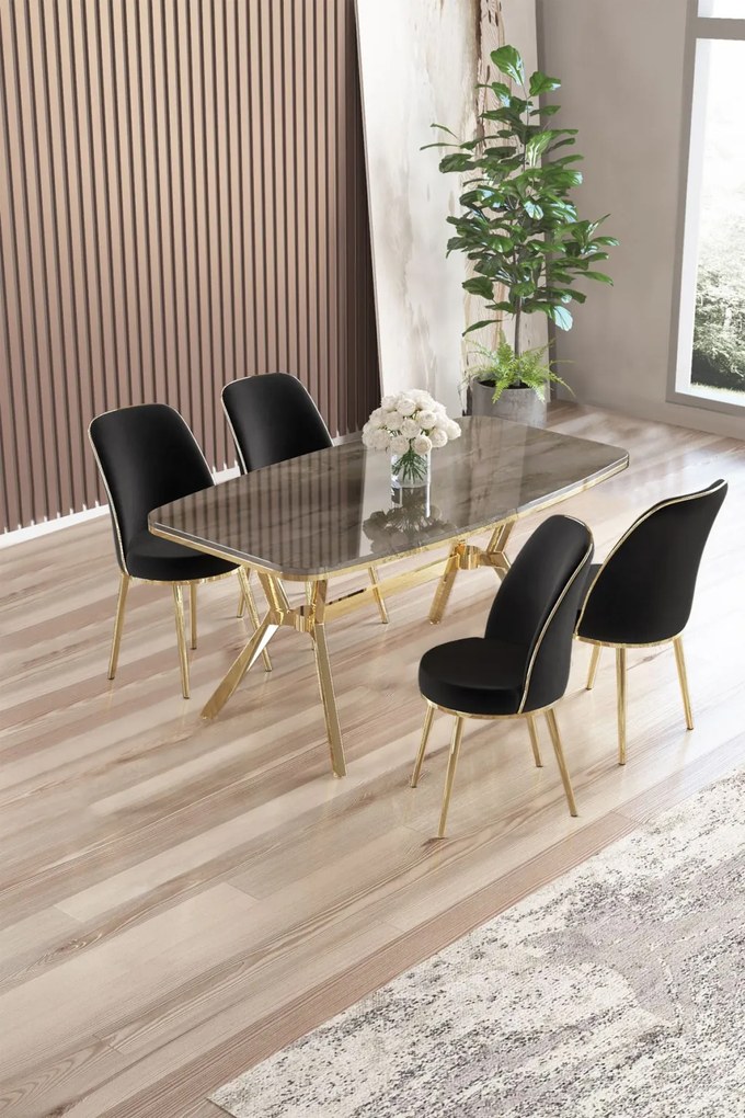 Lena étkezőgarnitúra, antracit-arany, 160 cm – TR240CHR2864