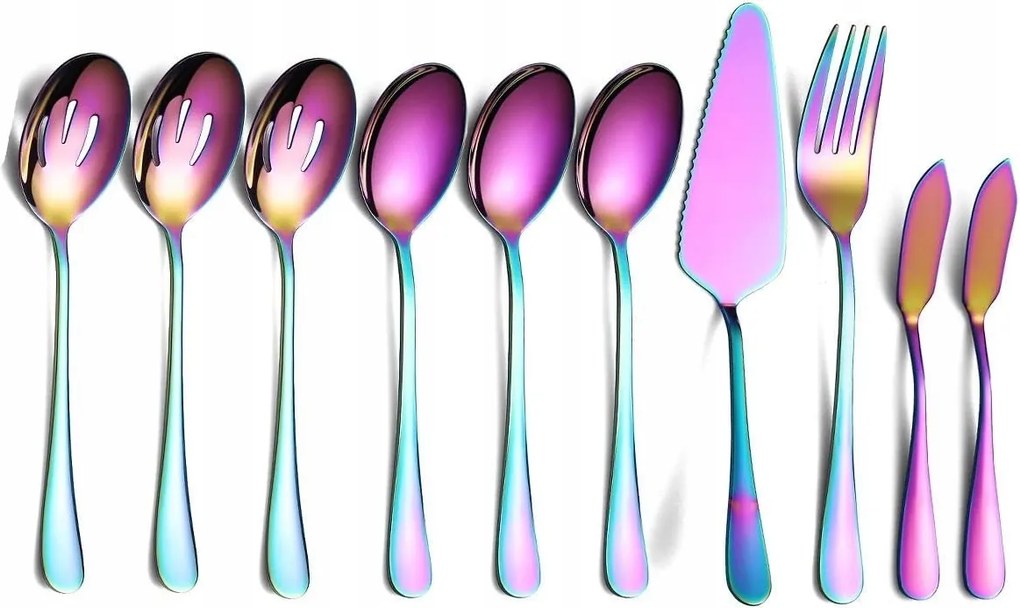 Szivárvány irizáló tálaló evőeszköz 10 db-os Kyraton, party, grill