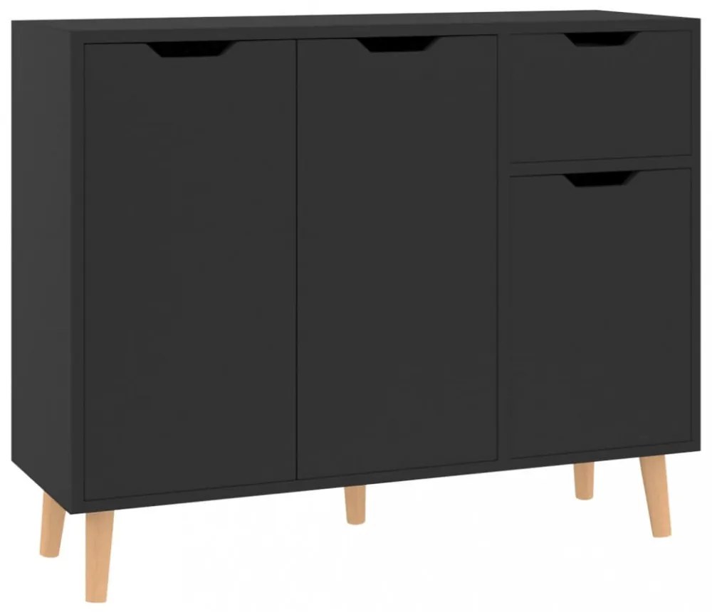 magasfényű fekete szerelt fa tálalószekrény 90 x 30 x 72 cm