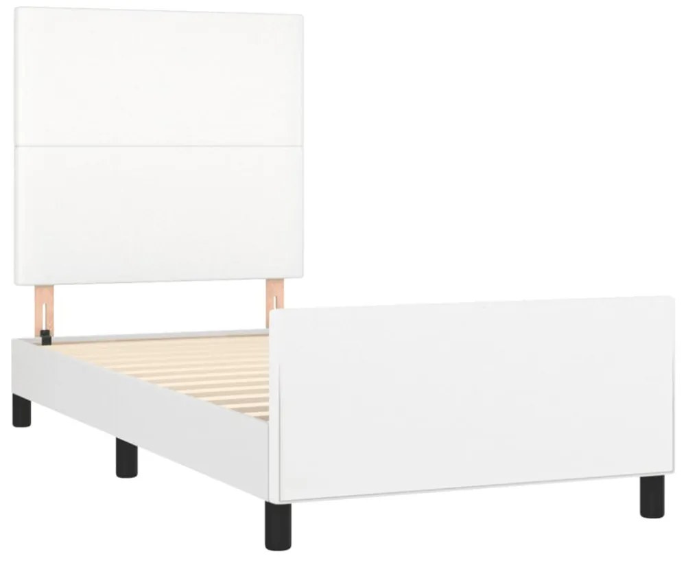 fehér műbőr ágykeret fejtámlával 100x200 cm