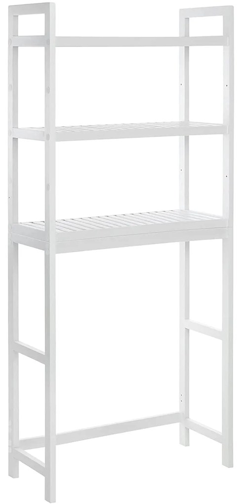 Mosógép feletti tárolószekrény, bambusz fürdőszoba szekrény, fehér 63x26x163cm