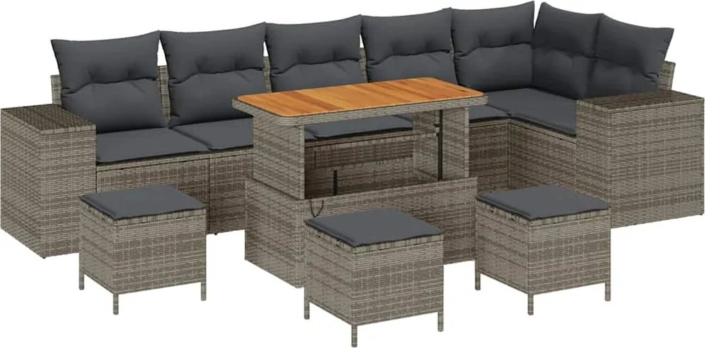 vidaXL Kerti Kanapé Szett 10 pcs Szürke polirattan