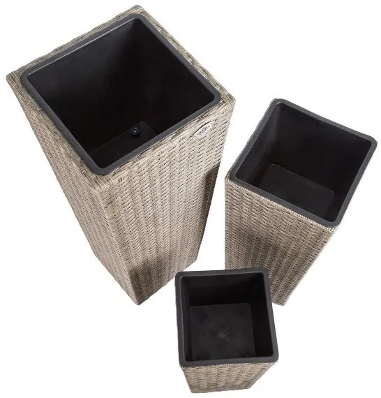 Deuba® 3 db polirattan virágcserep készlet - krémszínű