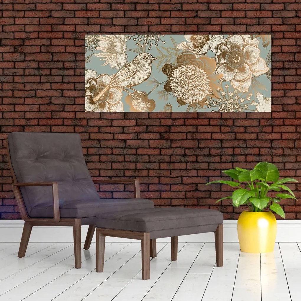 Arany virágok képe (120x50 cm)