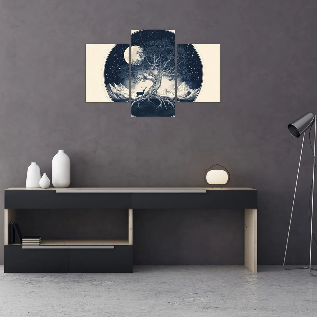 Kép – Mágikus fa szarvassal I. (90x60 cm)