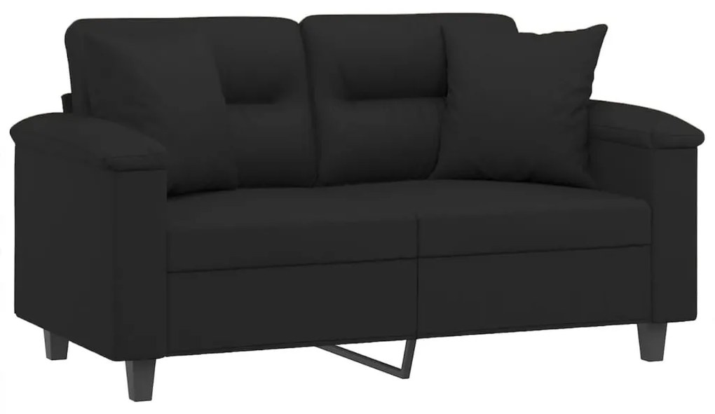 2 személyes fekete mikroszálas szövetkanapé párnákkal 120 cm