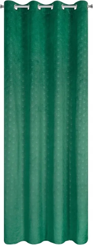 Bársony függöny 140X250 c. zöld dombornyomott legyező mintás karika