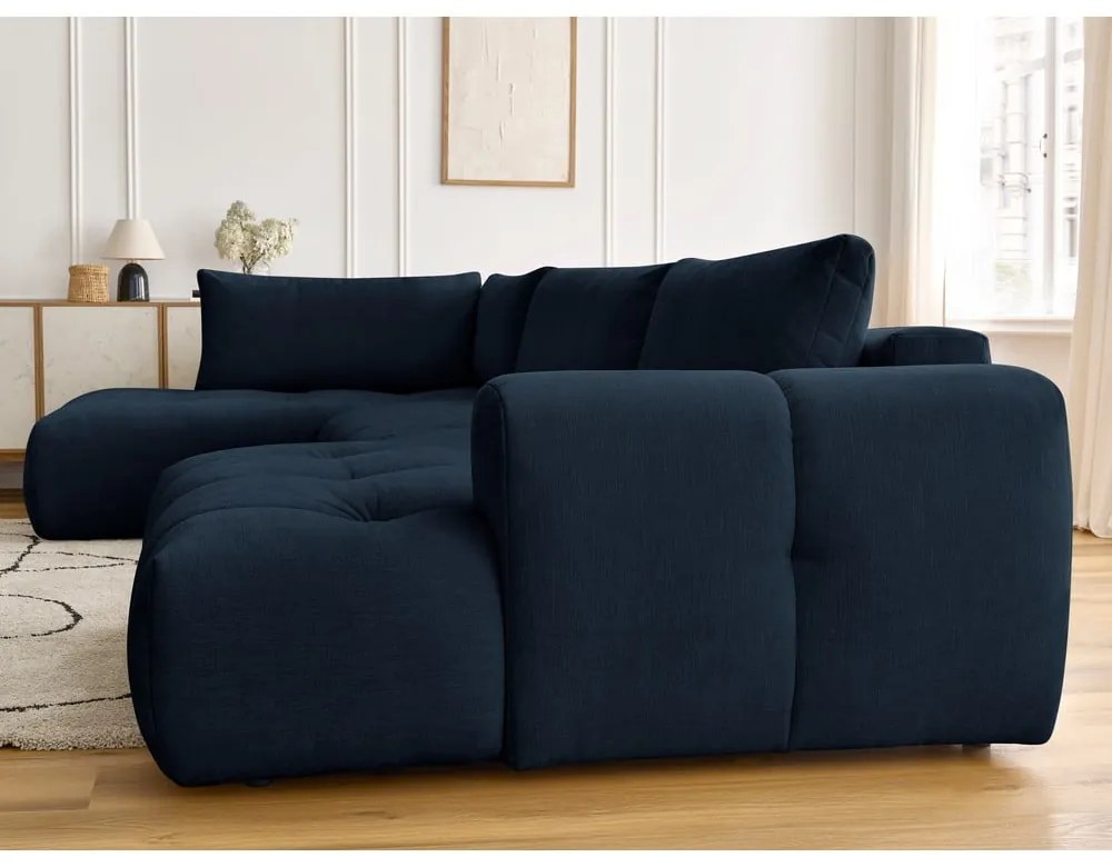 Sötétkék kinyitható-tárolóhelyes sarokkanapé (bal oldali-U alakú) Fuji – Bobochic Paris