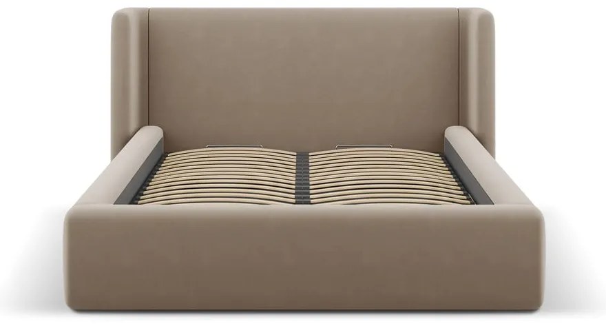 Világosbarna kárpitozott ágyneműtartós franciaágy ágyráccsal 160x200 cm Jason – Windsor &amp; Co Sofas
