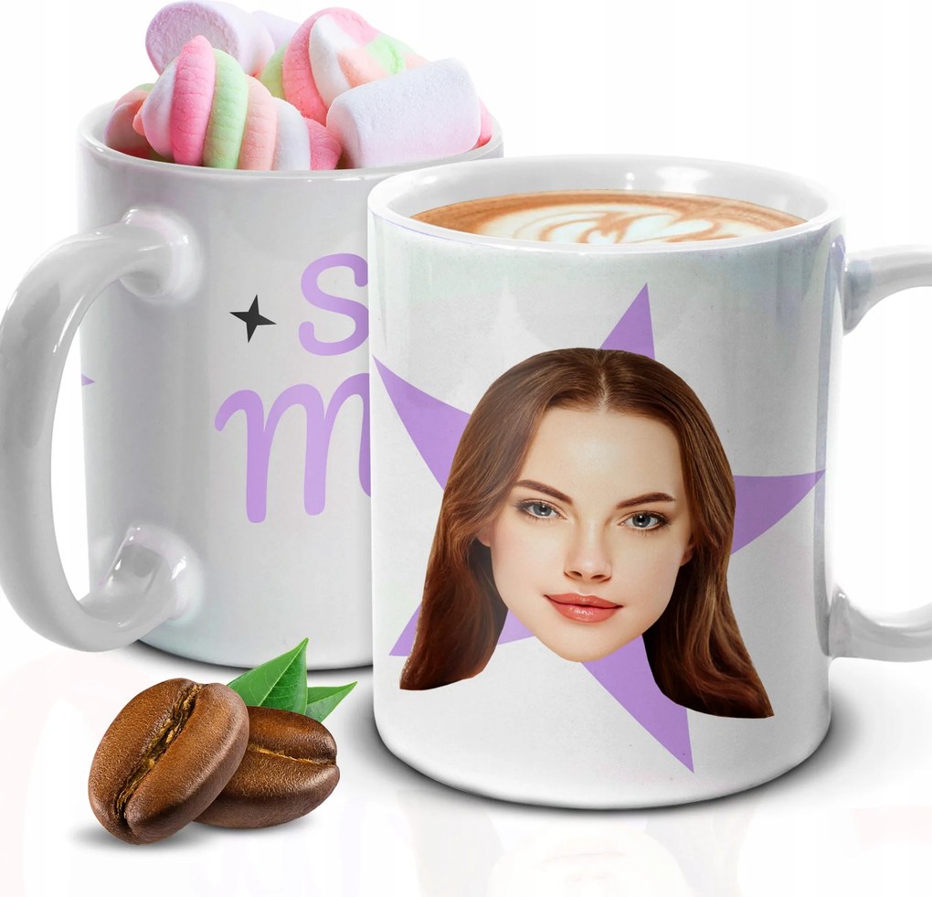 Bögre Fehér 330ml Az Ön fényképe Arcok Ajándék Szuper Anya Név Varázsló