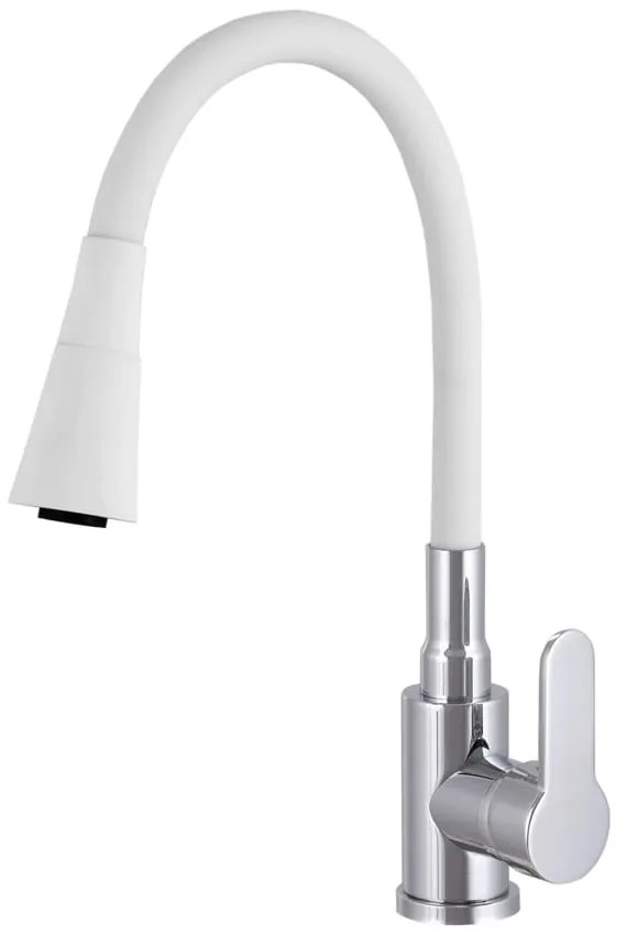 Gamma Flex 3000, szabadon álló mosogató csaptelep rugalmas karral, fehér matt króm, GMA-BFX-3000WH