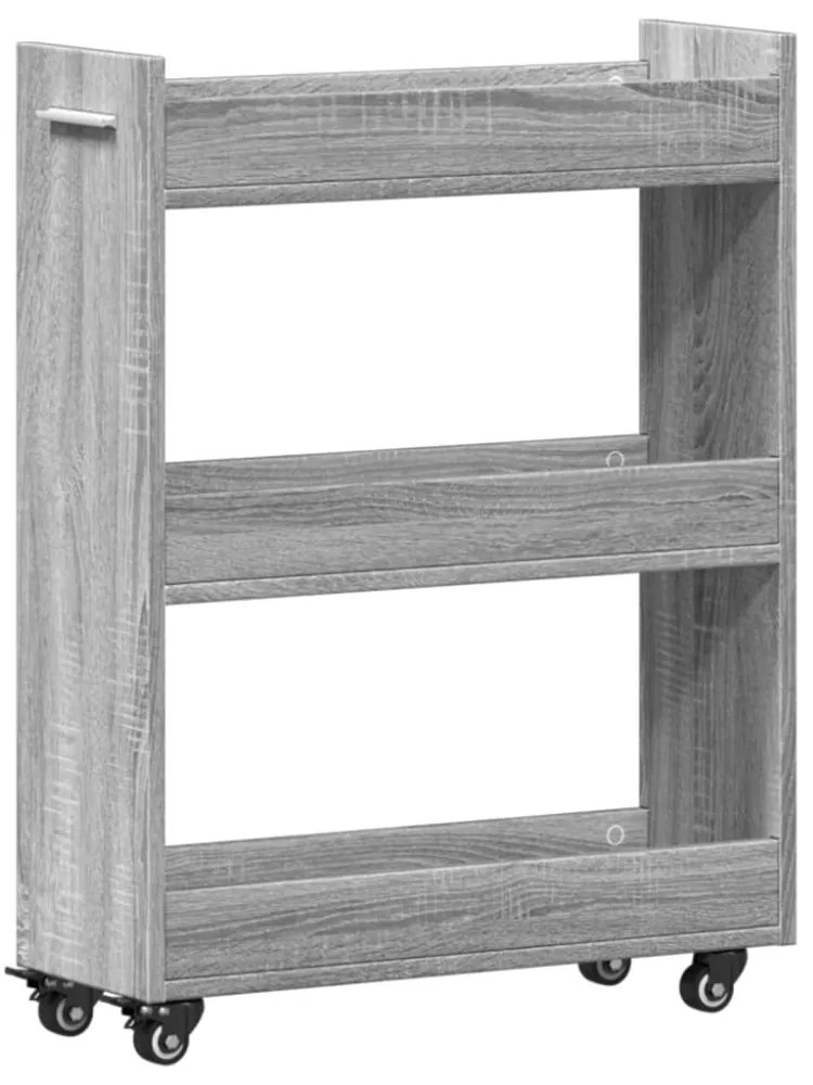 szürke sonoma színű szerelt fa szekrény kerekekkel 60x22x79 cm