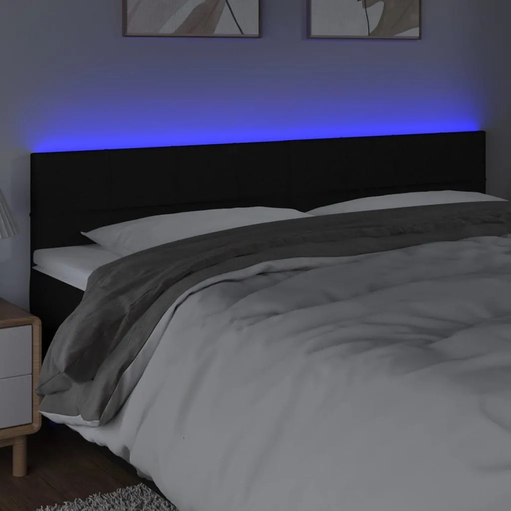 fekete szövet LED-es fejtámla 180x5x78/88 cm