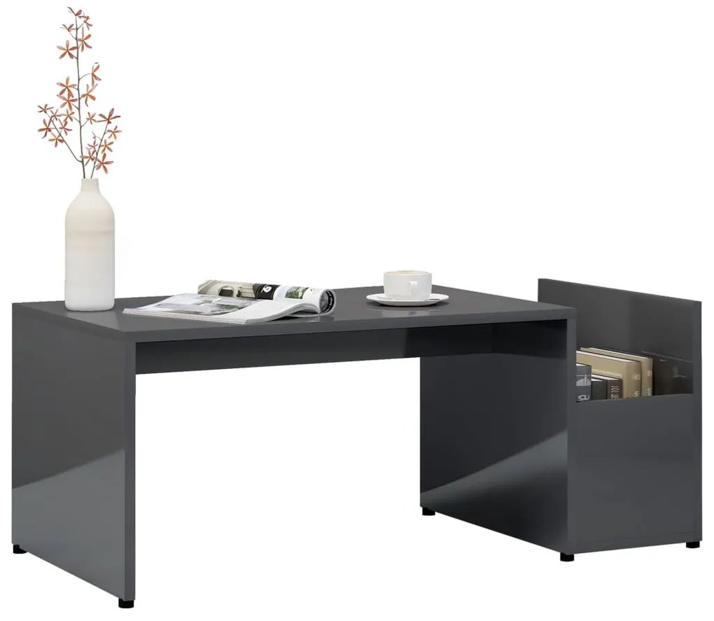 Magasfényű szürke szerelt fa dohányzóasztal 90 x 45 x 35 cm