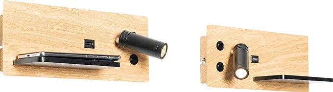 2 db-os falilámpa készlet fekete fával, LED-del, USB-vel és indukciós töltővel - Riza