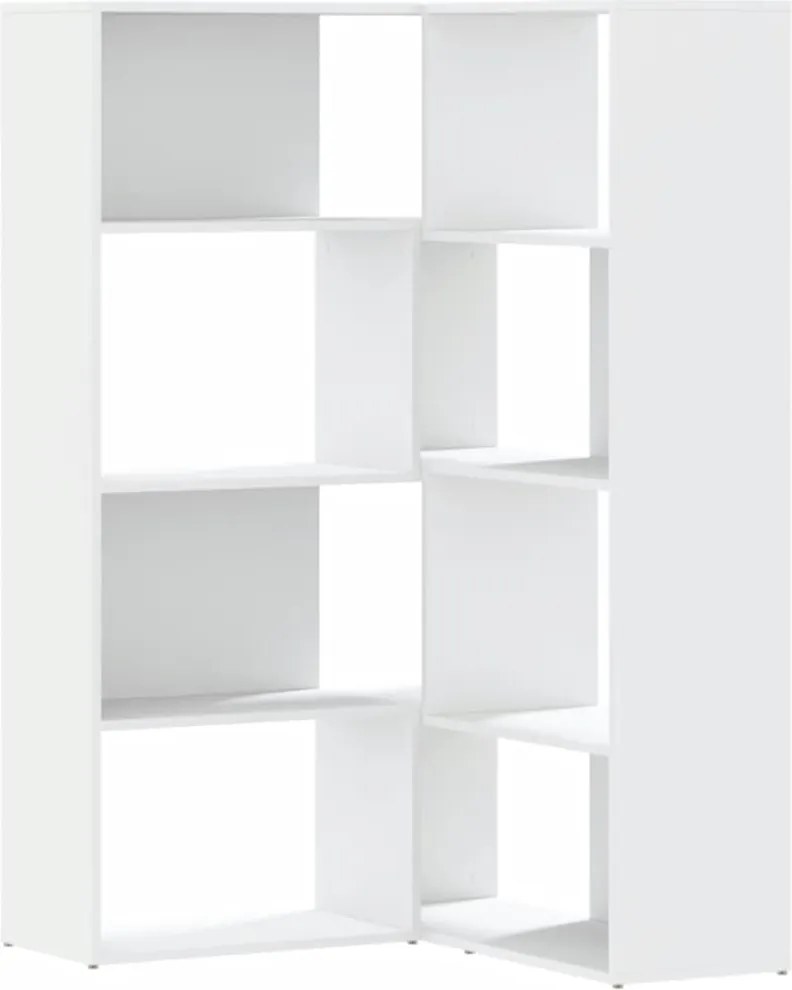 vidaXL 4 szintes fehér szerelt fa sarok könyvespolc 85 x 85 x 140 cm
