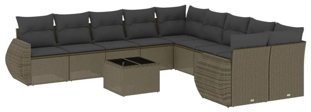 vidaXL 11 részes világosszürke polyrattan kerti ülőgarnitúra párnákkal