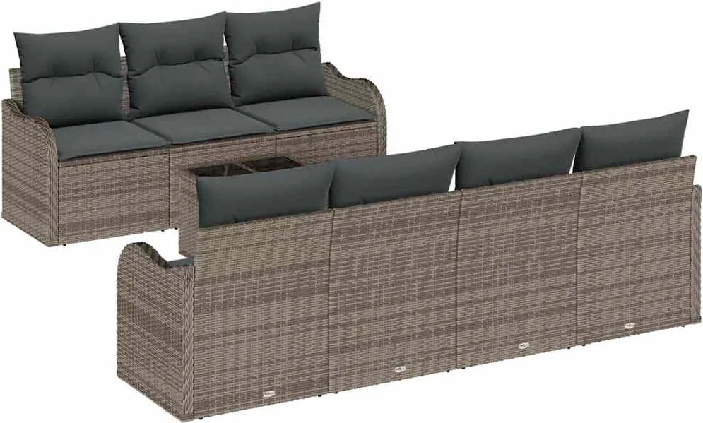 vidaXL Kerti Kanapé Szett 8 pcs Szürke Poli Rattan és Acél és Üveg