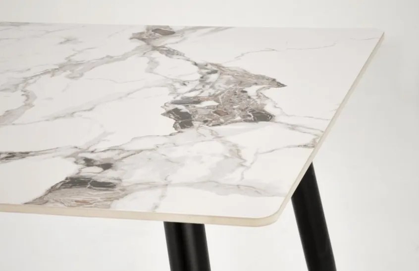 EMILIO 140 cm asztal, fehér márvány asztallappal, fekete lábakkal