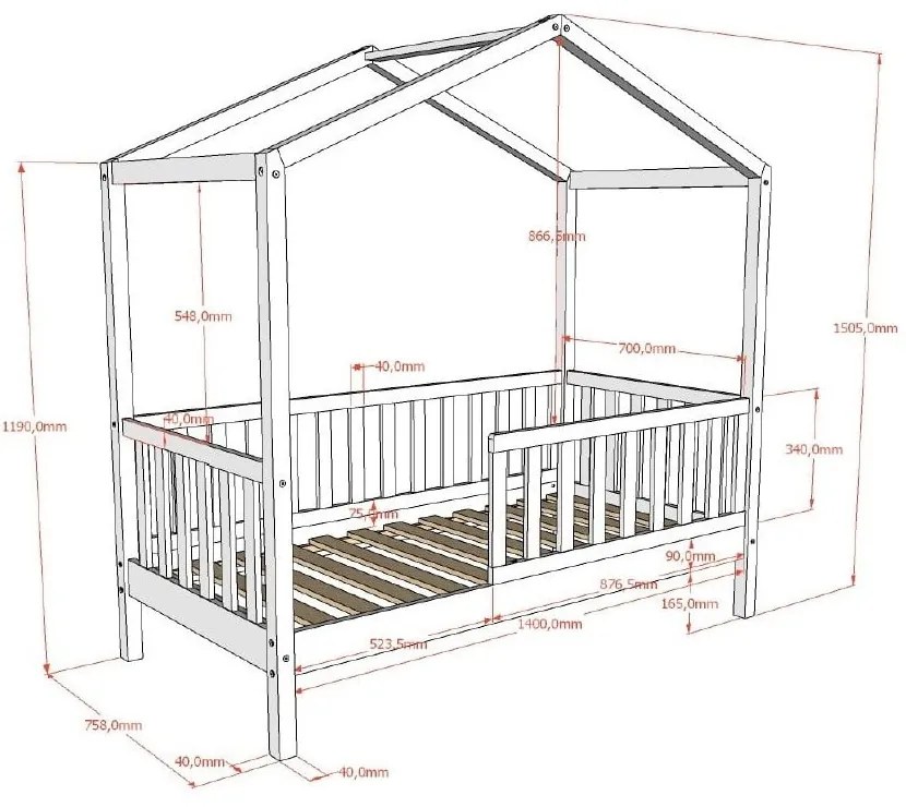 Antracitszürke házikó alakú borovi fenyő gyerekágy ágyráccsal 70x140 cm DALLAS – Vipack