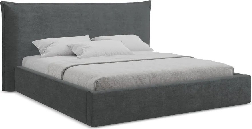 Sötétszürke kárpitozott ágyneműtartós franciaágy ágyráccsal 180x200 cm Esala – Makamii