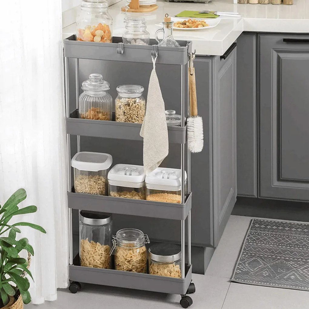 Pojízdný úložný vozík, plast, šedá, APV-E1008 GREY